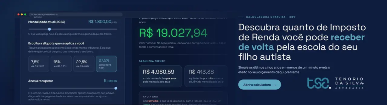 Calculadora de Isenção de Imposto de Renda para pessoas com TEA