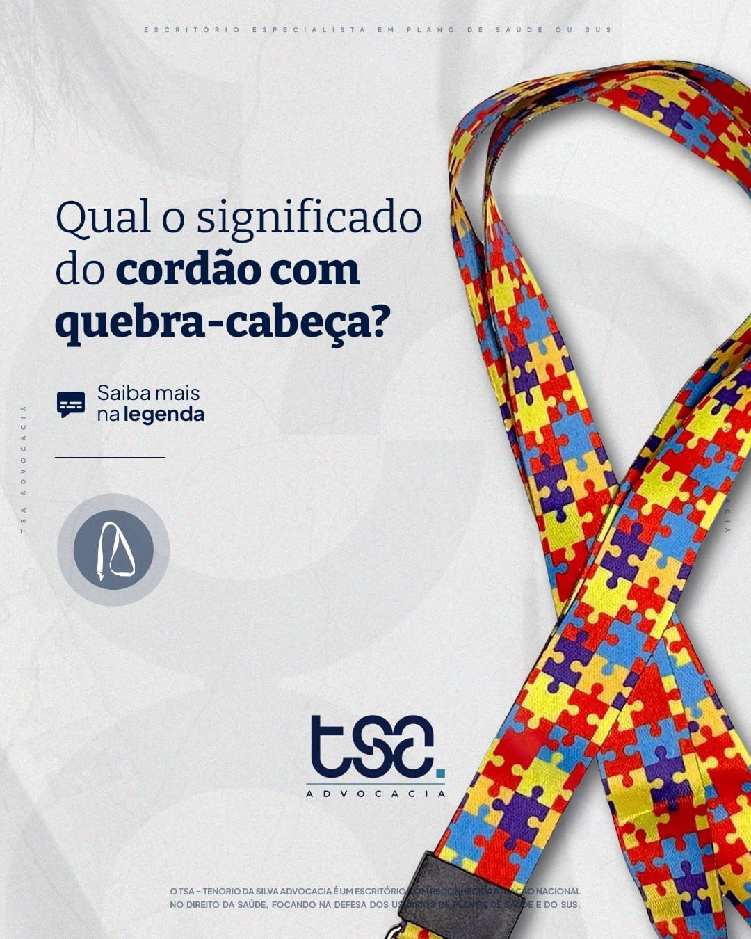 🧩 O QUE SIGNIFICA O CORDÃO DE QUEBRA-CABEÇA? 🧩💙 Você já viu alguém usando um cordão com peças de quebra-cabeça coloridas e ficou curioso para saber o que ele representa? Esse símbolo tem um significado muito especial e importante! 🔎 O QUE ELE REPRESENTA? O cordão de quebra-cabeça é um símbolo mundialmente reconhecido do Transtorno do Espectro Autista (TEA). Ele carrega mensagens importantes sobre inclusão, conscientização e respeito às pessoas autistas. 📌 SIGNIFICADO DAS PEÇAS E CORES: 🧩 Quebra-cabeça: Representa a complexidade do autismo e a diversidade de pessoas dentro do espectro. Cada indivíduo autista é único, com diferentes habilidades e desafios. 🎨 Cores vibrantes: Simbolizam a pluralidade do espectro, refletindo as diferentes formas como o autismo se manifesta. 💙 Azul: É a cor mais associada ao TEA, pois foi escolhida para representar a campanha de conscientização, já que a prevalência do autismo é maior no sexo masculino. 🔹 POR QUE AS PESSOAS USAM O CORDÃO? Muitas pessoas autistas e seus familiares utilizam o cordão de quebra-cabeça para demonstrar orgulho, promover a conscientização e facilitar a identificação em situações do dia a dia, como filas preferenciais, atendimento em estabelecimentos e interações sociais. ⚠️ INFORMAÇÃO IMPORTANTE: Embora o símbolo seja amplamente reconhecido, algumas pessoas autistas não se identificam com ele e preferem outros emblemas, como a infinidade colorida, que simboliza a neurodiversidade. O mais importante é respeitar as preferências individuais e apoiar a inclusão! 🤝💙 🌍 CONSCIENTIZAÇÃO E RESPEITO! Se você vê alguém usando o cordão de quebra-cabeça, lembre-se de que ele pode estar buscando mais compreensão e acessibilidade. Vamos juntos construir um mundo mais inclusivo e empático para todas as pessoas autistas! 💙🧩 📢 Compartilhe esta informação e ajude a espalhar a conscientização!