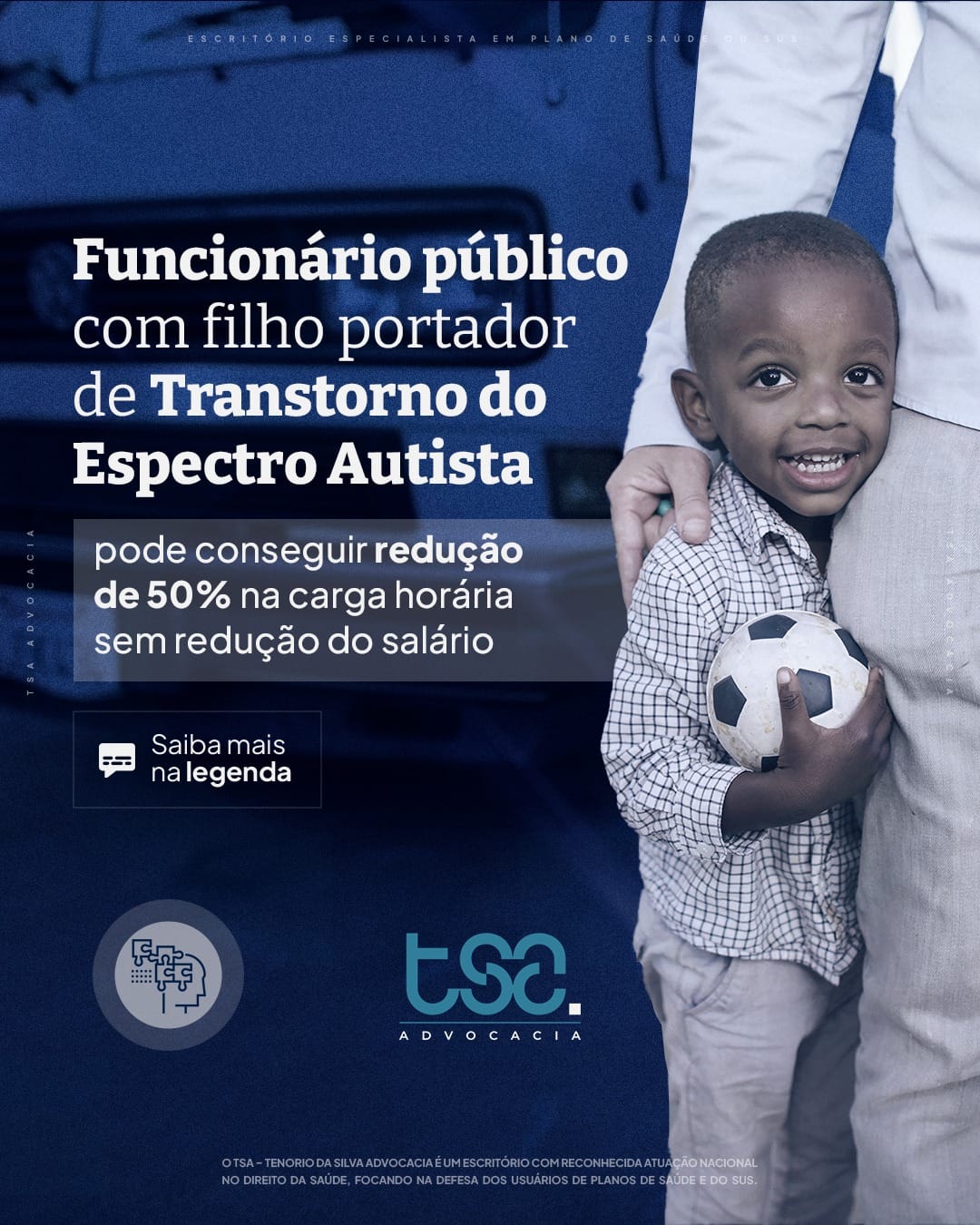🕒 Funcionário público com filho com TEA pode reduzir a jornada sem redução de salário! 💙 Você sabia que funcionários públicos que são pais ou responsáveis por crianças ou dependentes com Transtorno do Espectro Autista (TEA) têm o direito de solicitar a redução de 50% da jornada de trabalho sem impacto no salário? ✅ O que diz a lei? Esse benefício está garantido pelo Estatuto da Pessoa com Deficiência e por regulamentações específicas para servidores públicos. O objetivo é dar suporte às famílias, permitindo que pais e responsáveis possam dedicar mais tempo aos cuidados necessários. 📌 Como solicitar? 1️⃣ Apresente um relatório médico detalhado comprovando o diagnóstico de TEA. 2️⃣ Formalize o pedido junto ao setor responsável na sua repartição. 3️⃣ Caso haja dificuldade ou negativa, procure orientação jurídica para garantir seu direito. 💡 Atenção, servidor: Esse é um direito que faz a diferença na vida das famílias e deve ser respeitado! 💪💙 📩 Quer saber mais sobre como garantir esse benefício? Fale conosco e lute pelos seus direitos!
