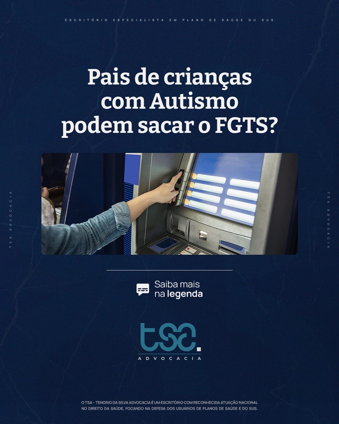 Você sabia que os pais de crianças com autismo têm o direito de sacar o Fundo de Garantia do Tempo de Serviço (FGTS) para custear o tratamento? De acordo com a legislação brasileira, é possível utilizar o FGTS para despesas médicas, incluindo terapias e tratamentos para crianças com autismo. . Essa medida visa auxiliar as famílias a garantirem o acesso aos cuidados necessários para o desenvolvimento saudável e o bem-estar dos seus filhos. Se você é pai ou mãe de uma criança com autismo, verifique a possibilidade de utilizar esse recurso para ajudar no custeio do tratamento. . É importante estar ciente dos seus direitos e buscar todas as formas de suporte disponíveis. 🧩💼
