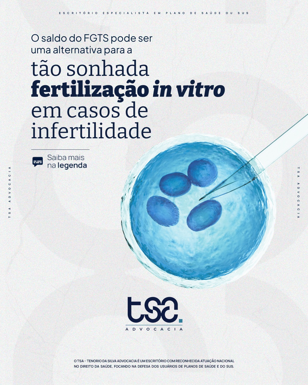 Você sabia? O saldo do FGTS pode ser uma alternativa para realizar o sonho da fertilização in vitro. Muitos casais enfrentam o desafio da infertilidade — e, além da carga emocional, se deparam com os altos custos dos tratamentos. Mas há uma alternativa pouco conhecida: é possível utilizar o FGTS para ajudar a custear procedimentos de reprodução assistida, como a fertilização in vitro, quando houver laudo médico comprovando a infertilidade. 🧬💼 ⚖️ Essa possibilidade vem sendo reconhecida pela Justiça com base no princípio da dignidade da pessoa humana e no direito à constituição familiar. 📌 A infertilidade é considerada uma condição de saúde e, quando bem documentada, pode justificar o uso do fundo para esse fim específico. 💡 Transformar o saldo do FGTS em esperança: esse é o caminho que muitos casais estão trilhando para realizar o sonho de gerar uma nova vida.