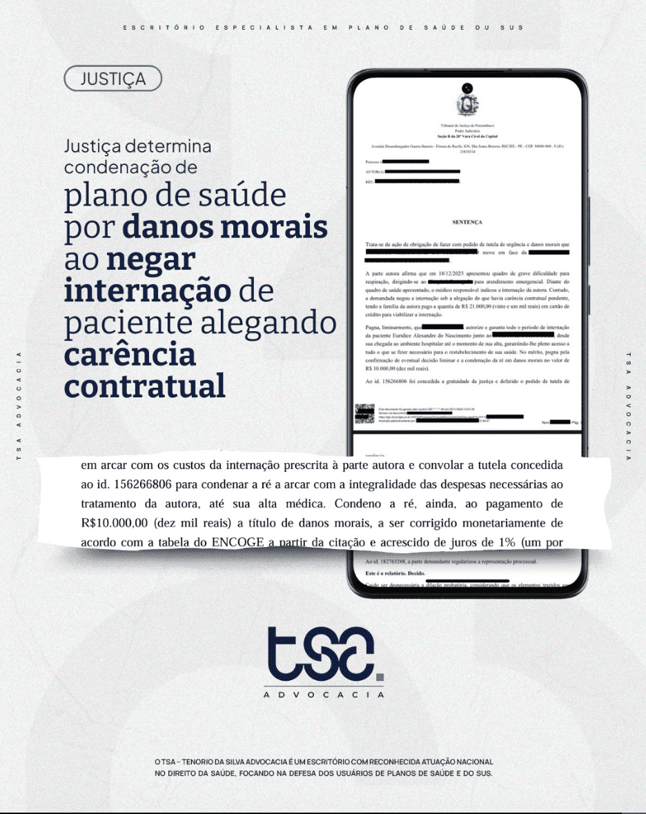 📢 Caso Importante sobre Plano de Saúde e Direitos do Consumidor 🏥⚖️ Em recente decisão, a Justiça analisou um caso em que uma paciente de 86 anos, após apresentar grave dificuldade respiratória e buscar atendimento emergencial, teve a internação negada por seu plano de saúde devido à alegada carência contratual. A família precisou arcar com R$ 21.000,00 para garantir o atendimento necessário. O tribunal reconheceu a necessidade de aplicação do Código de Defesa do Consumidor, ressaltando que, em casos de urgência e emergência, o prazo máximo para cobertura deve ser de 24 horas, conforme a Lei 9.656/98. 🔎📜 🤔 Conclusão? A negativa foi considerada abusiva, expondo a paciente a riscos desnecessários. A sentença garantiu a cobertura total do tratamento e fixou indenização de R$ 10.000,00 por danos morais, servindo como alerta para evitar novas recusas infundadas. 👉 Essa decisão reafirma a importância de lutar pelos direitos dos consumidores em situações críticas. O respeito às normas é fundamental para proteger vidas e assegurar a justiça. ⚖️✨