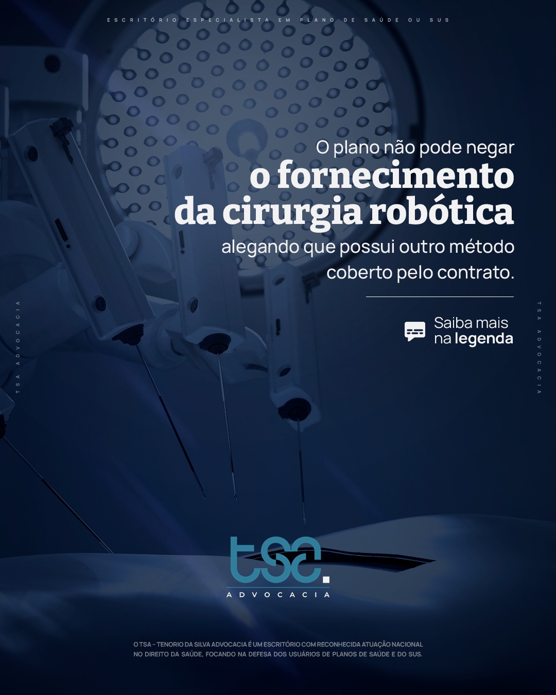 Advogado especializado em Cirurgia Robótica em São Paulo 75 | Prescrição médica Plano de saúde negando cirurgia robótica? Entenda seus direitos! Quando o médico prescreve um tratamento, como a cirurgia robótica, é porque ele entende que aquele é o procedimento mais adequado para o paciente, levando em conta seu quadro clínico e necessidades específicas. Essa decisão é técnica e deve ser respeitada. ✅ No entanto, alguns planos de saúde negam esse tipo de procedimento, alegando que há alternativas mais baratas ou "adequadas". Essa prática é abusiva e desrespeita os direitos do consumidor. Isso porque a escolha do tratamento compete exclusivamente ao médico que acompanha o caso, não à operadora do plano de saúde. 🏥 A cirurgia robótica, em muitos casos, oferece benefícios como menor invasão, recuperação mais rápida e menos riscos de complicações, sendo indicada especialmente em tratamentos mais delicados. Ignorar a prescrição médica pode comprometer a saúde do paciente. 🚨 📜 É importante saber que, ao negar o tratamento, o plano de saúde pode estar violando o Código de Defesa do Consumidor e as normas da Agência Nacional de Saúde Suplementar (ANS). Quando a negativa ocorre, o paciente tem o direito de recorrer para garantir a realização do procedimento. 👉 Se você ou alguém que conhece está passando por essa situação, lembre-se: a prescrição médica deve prevalecer. Busque informações, reúna os documentos necessários (como a negativa por escrito e o relatório médico) e lute pelo seu direito à saúde!