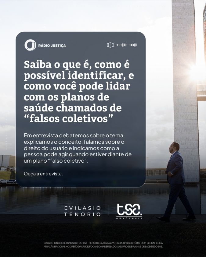 Entrevista na Rádio Justiça sobre planos de saúde “falsos coletivos”, explicando como identificá-los, os riscos ao consumidor, direitos do usuário e como agir diante de reajustes abusivos, negativas de cobertura e cancelamentos indevidos.