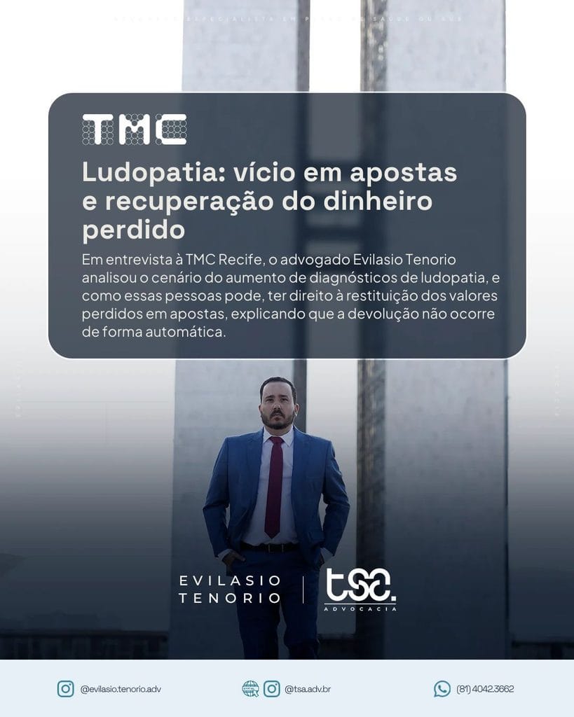 Ludopatia, vício em apostas e recuperação do dinheiro perdido: Entrevista do advogado Evilasio Tenorio na TMC 1 | Evilasio Tenorio explica quando pessoas com ludopatia podem recuperar o dinheiro perdido nas bets e quais são os direitos de quem sofre com o vício em apostas. Entrevista TMC 1 | Evilasio Tenorio explica quando pessoas com ludopatia podem recuperar o dinheiro perdido nas bets e quais são os direitos de quem sofre com o vício em apostas.