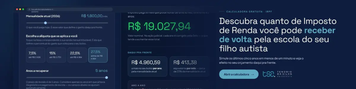 Calculadora do TSA: estime quanto você pode recuperar de Imposto de Renda com as despesas de escola e instrução do seu filho com autismo