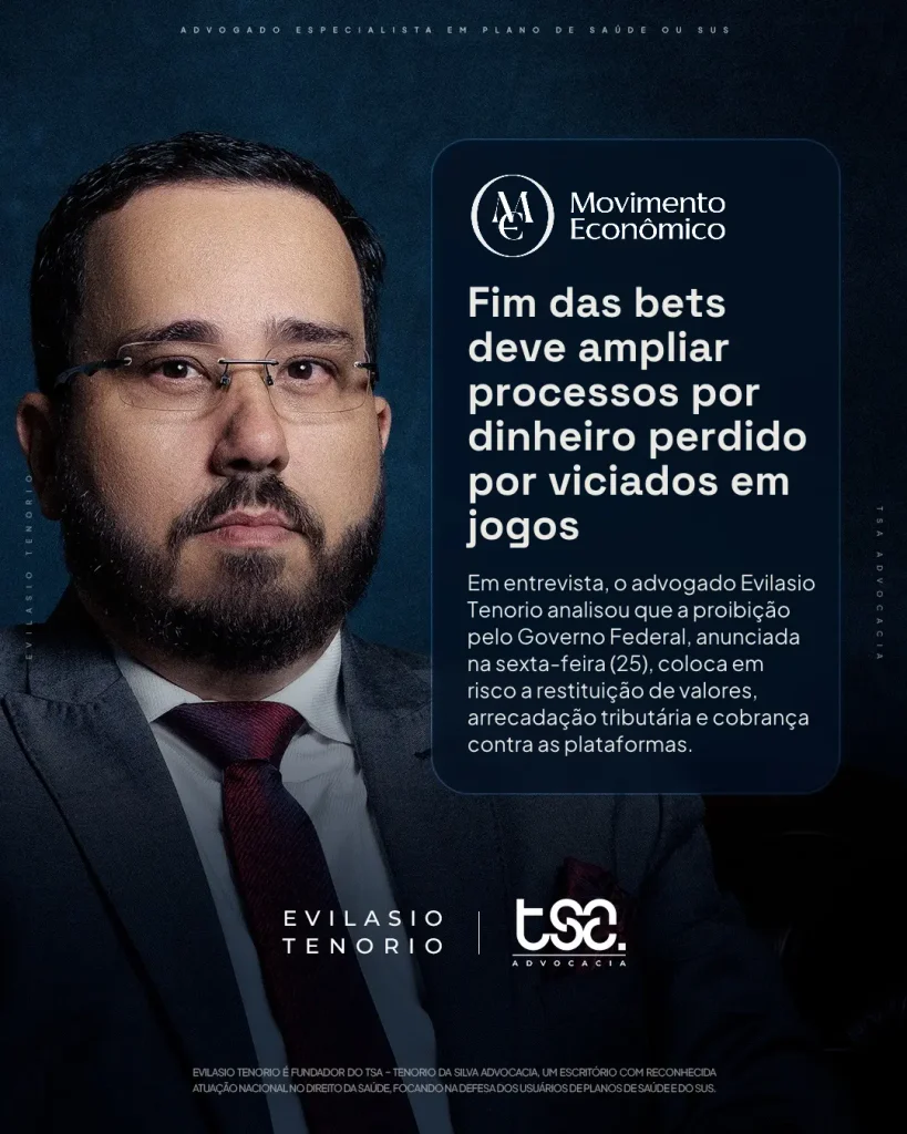 entrevista movimentoeconomico bets ludopatia | Entrevista de Evilasio Tenorio ao Movimento Econômico aborda ludopatia, recuperação de valores perdidos em apostas e os efeitos jurídicos de eventual proibição das bets.