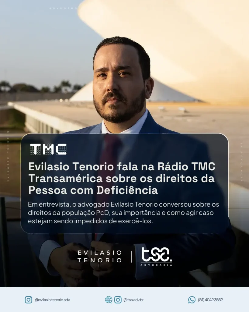 Direitos das pessoas com deficiência: advogado Evilasio Tenorio explica garantias legais e como denunciar violações 1 | Advogado Evilasio Tenorio explica os direitos das pessoas com deficiência, a Lei Brasileira de Inclusão e como denunciar violações. A legislação brasileira assegura direitos às pessoas com deficiência nas áreas de saúde, educação, trabalho, acessibilidade e previdência social. Em entrevista, o advogado Evilasio Tenorio destacou a importância de conhecer essas garantias e saber como agir quando elas são desrespeitadas.